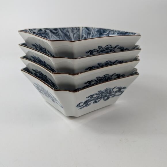 Fitz & Floyd Sea Dragon Bowls Lot 4 Chinoiserie Blue White Vtg 70s Fruit Sauce - Picture 6 of 9